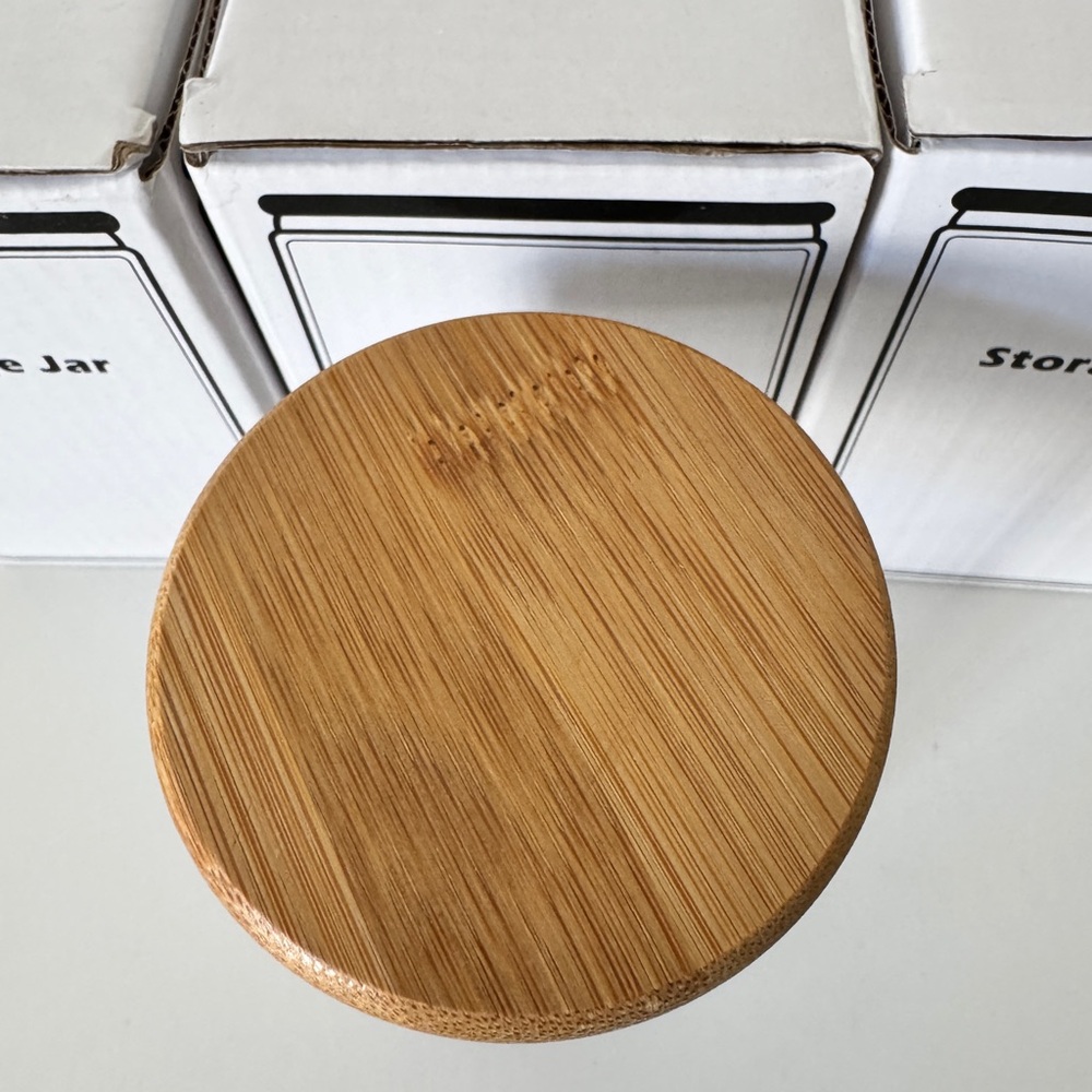 Glass Spice Jars Set 3 Bamboo Lid Kitchen Storage 8oz New - Picture 3 of 5